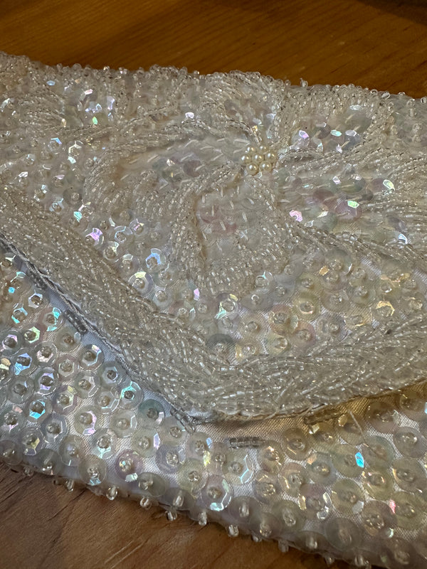 Beaded and Sequins White Clutch