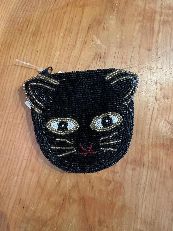 Beaded Black Cat Coin Purse