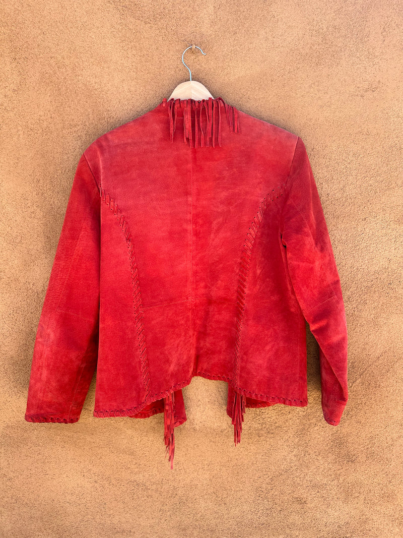 Red Suede Leather Fringe Southwestern Jacket